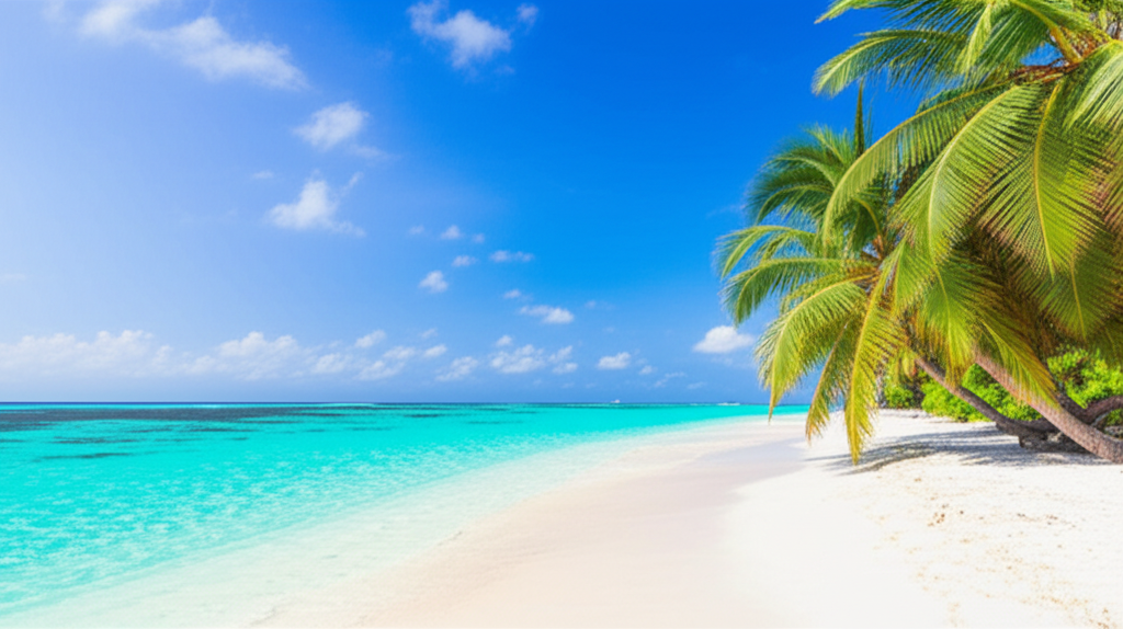 White sandy beach with palm trees